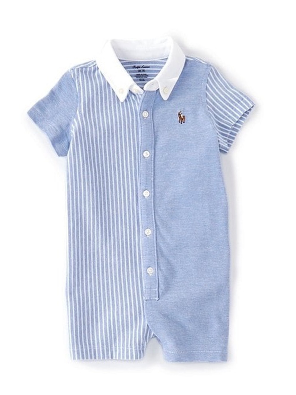 Ralph Lauren Baby Boys Short-Sleeve Colorblock/Stripe Shortall Romper - 9M - NWT